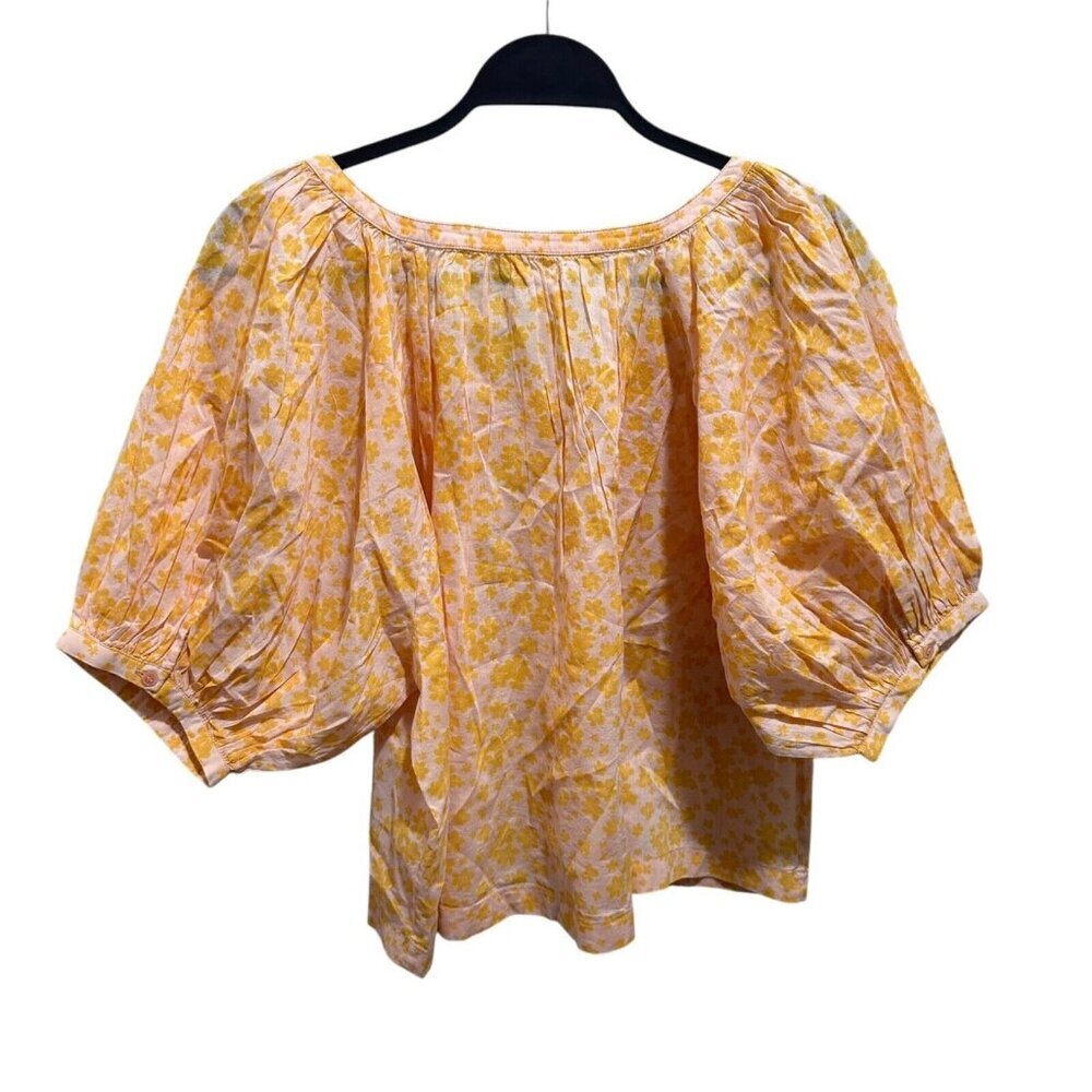 Sundry Womens XS Yellow Floral Puff Sleeve Button Front Cotton Blouse Top NWT - Picture 6 of 11